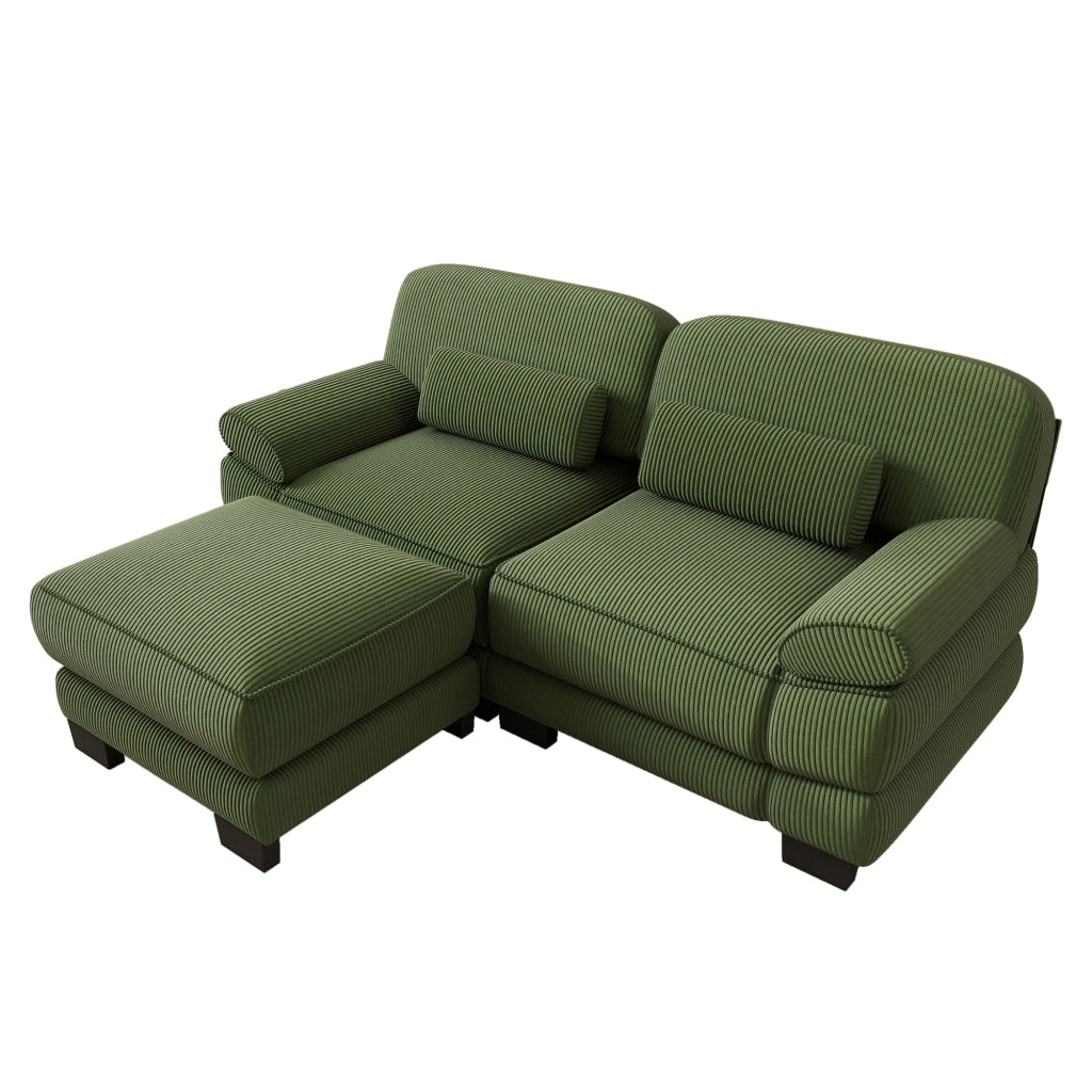 Divano modulare a L con pouf e cuscino lombare; 194 x 161 x 94 cm; verde