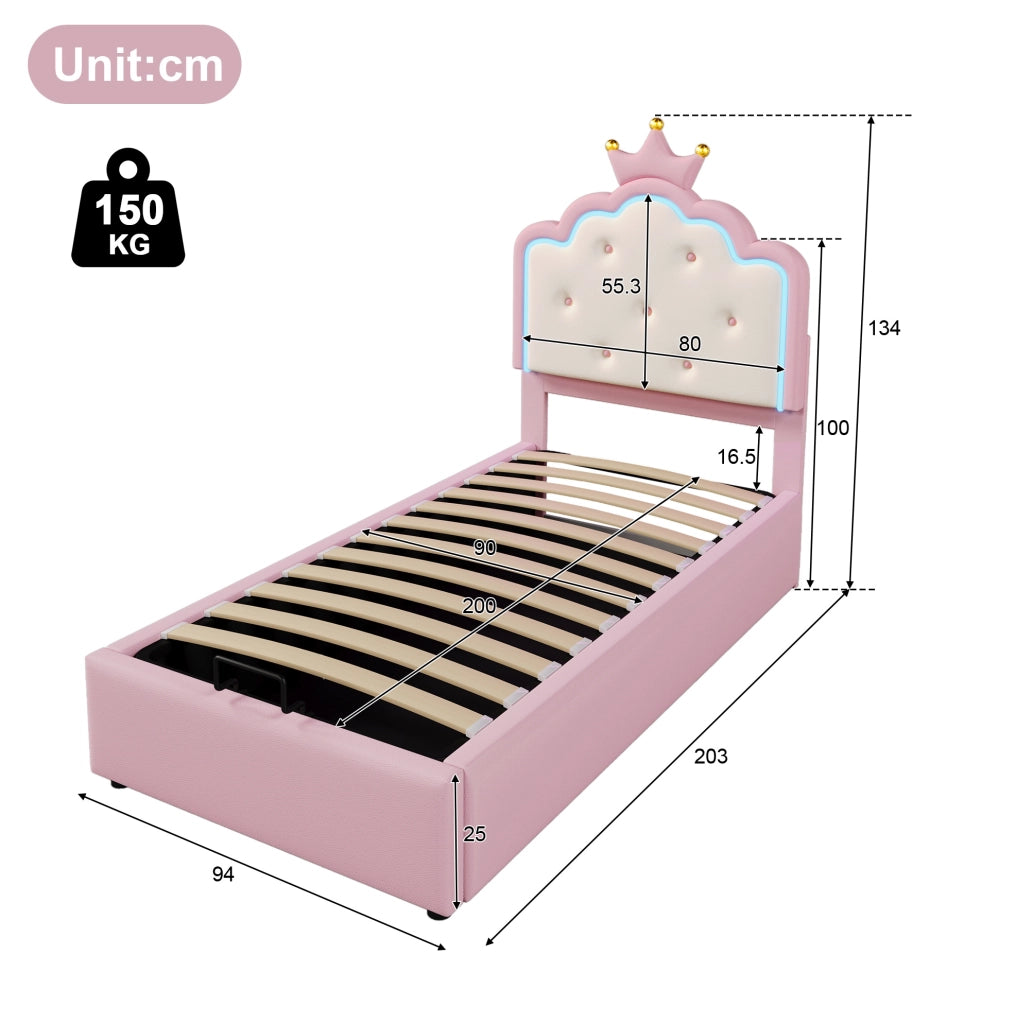 LETTO Contenitore 90x200 cm PU Rosa con luce LED