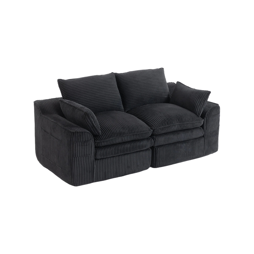 Divano 2 Posti in Tessuto ¨C MINIMAL ¨C Nero, Cuscini, Braccioli