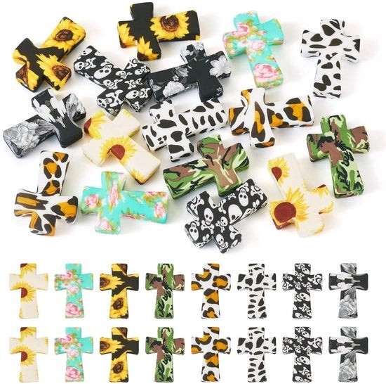 Accessori per gioielli - 16 pezzi - Filo di silicone - Accessori a forma di croce - Creazione di gioielli - Attività artigianali DIY - Per bracciale/ collana