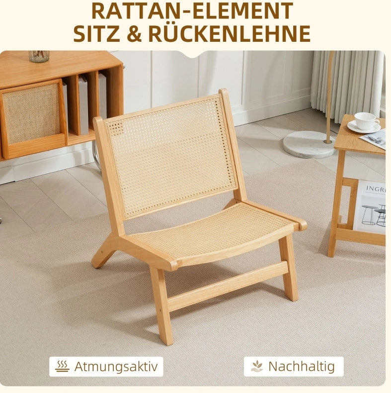 Poltrona da lettura senza braccioli in legno e rattan