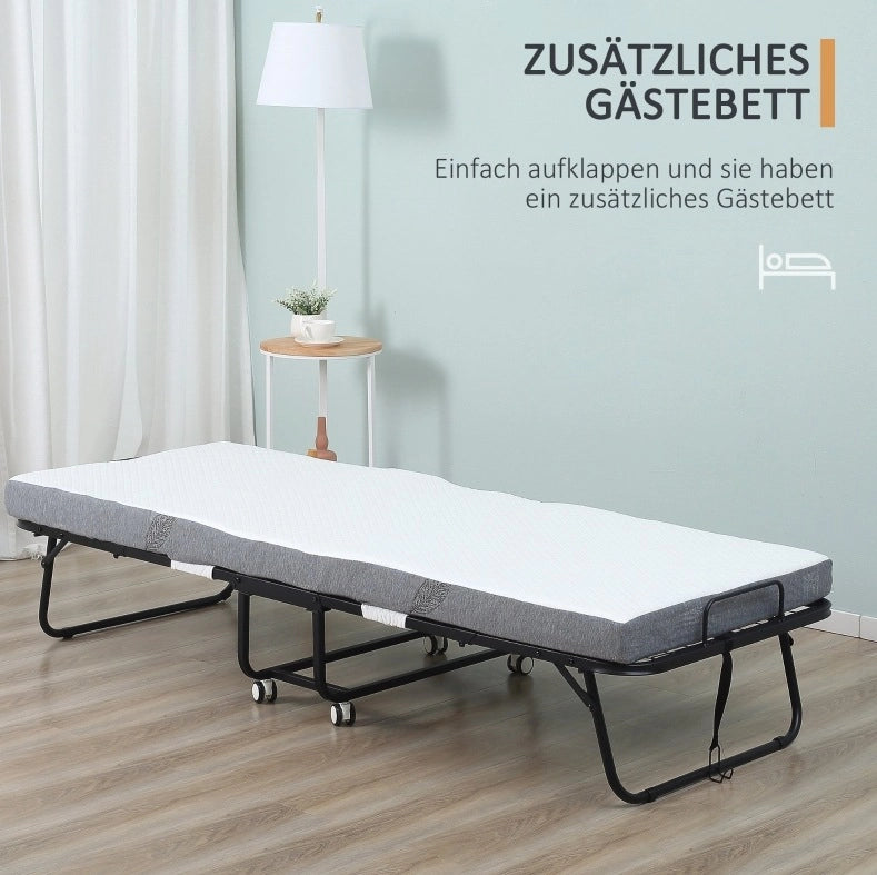 Letto pieghevole 90x200 cm con ruote e rivestimento in poliestere bianco
