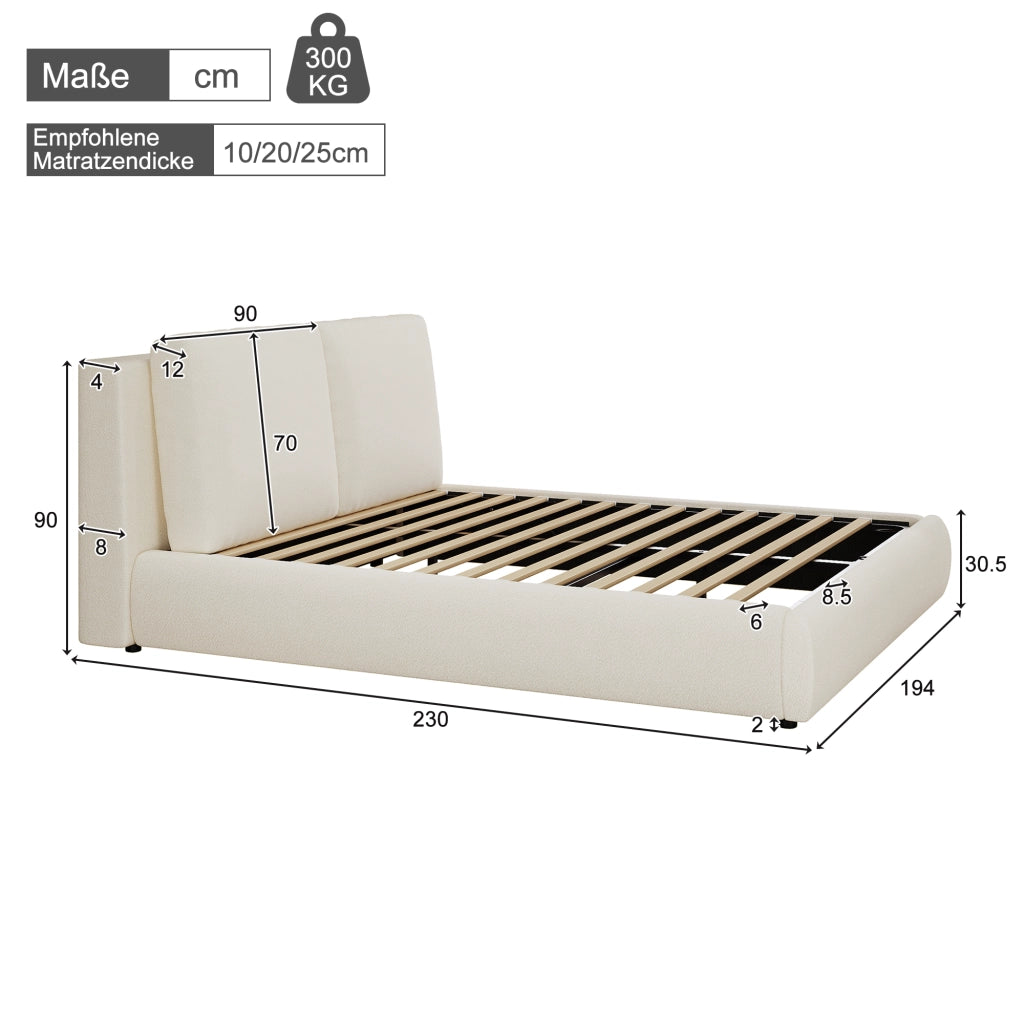letto imbottito bouclé beige 180 x 200 cm
