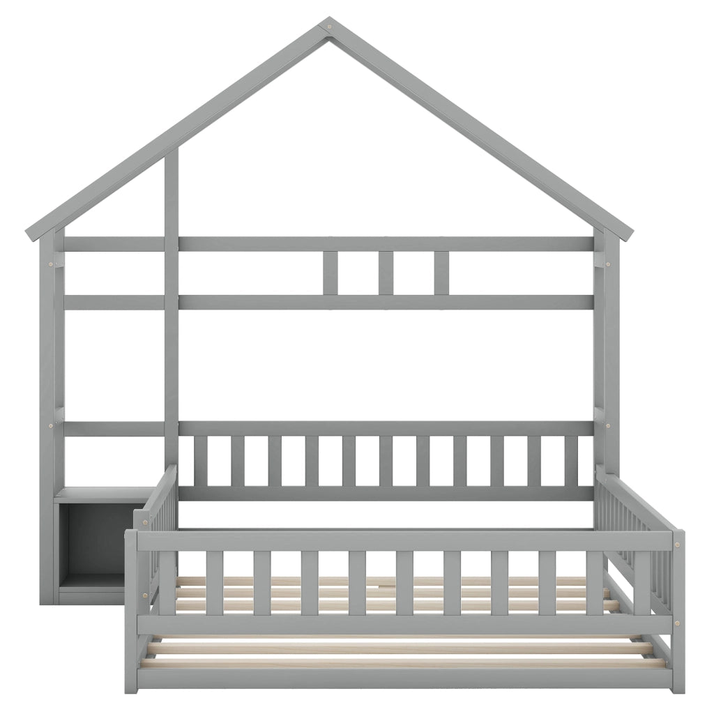 Letto a Casetta 140x200 cm in legno di pino con Sponde di Sicurezza Grigio