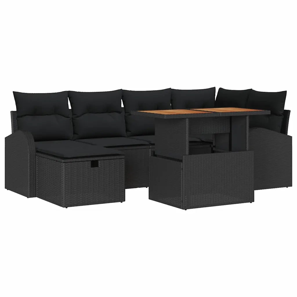 Set Divano da Giardino 7 pcs Nero polyrattan