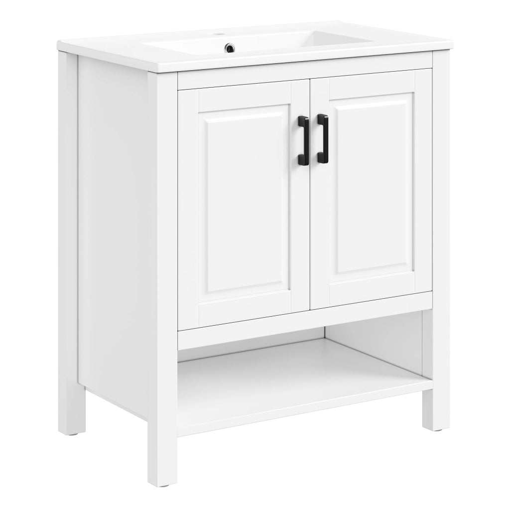 Mobile da bagno indipendente 76,5x47x83 cm con lavabo in ceramica integrato e doppia anta, finitura bianca completa