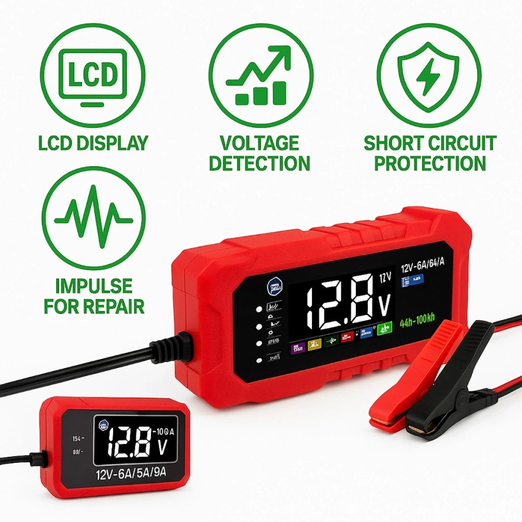 CARICABATTERIE INTELLIGENTE 12V 6A 5A 3A LCD AUTO MOTO RIPARA BATTERIE