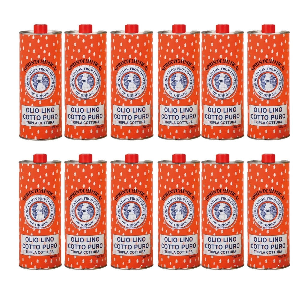 Olio di Lino Cotto Puro Tripla Cottura 12x1L per Legno e Trattamenti Protettivi