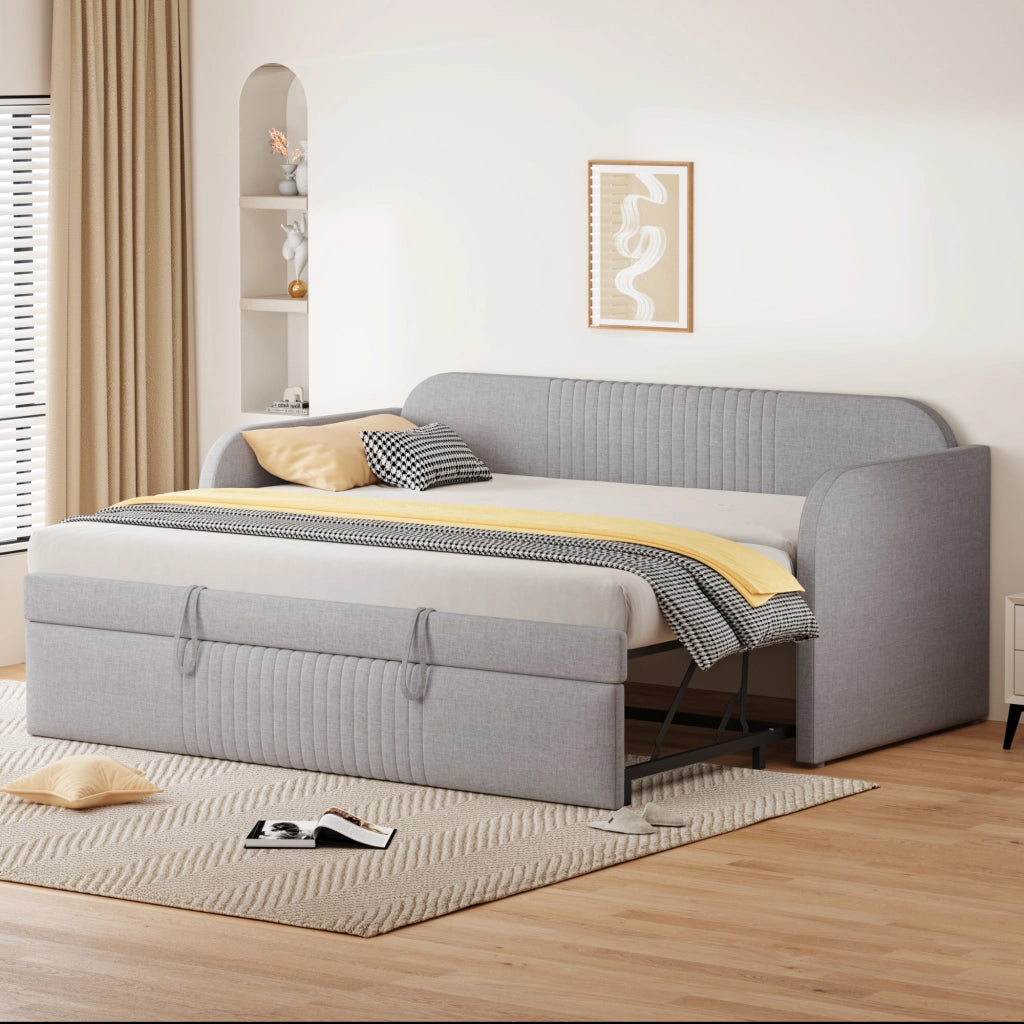 letto imbottito lino grigio chiaro 90 x 190 cm