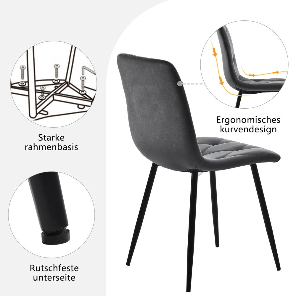 Set Tavolo da Pranzo con 4 Sedie ¨C Xylo ¨C Rettangolare 117x68 cm, Velluto Grigio Scuro, Gambe Nere