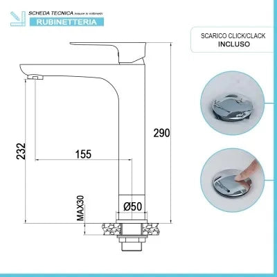 Set miscelatori lavabo alto bidet e doccia con deviatore in ottone Flat