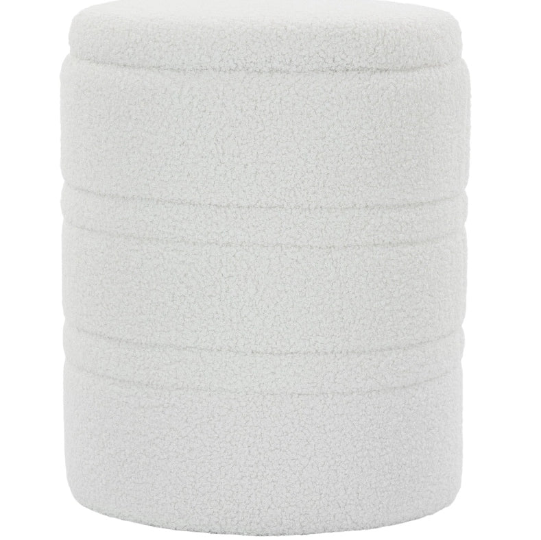 Pouf contenitore rotondo in tessuto Sherpa bianco, 33 L, per soggiorno e camera da letto