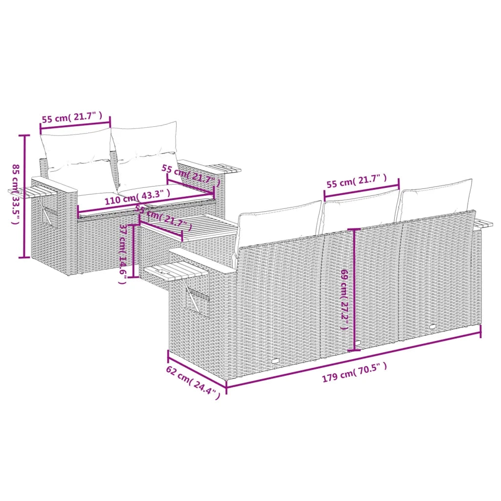 Set Divano da Giardino 6 pz con Cuscini Beige in Polyrattan