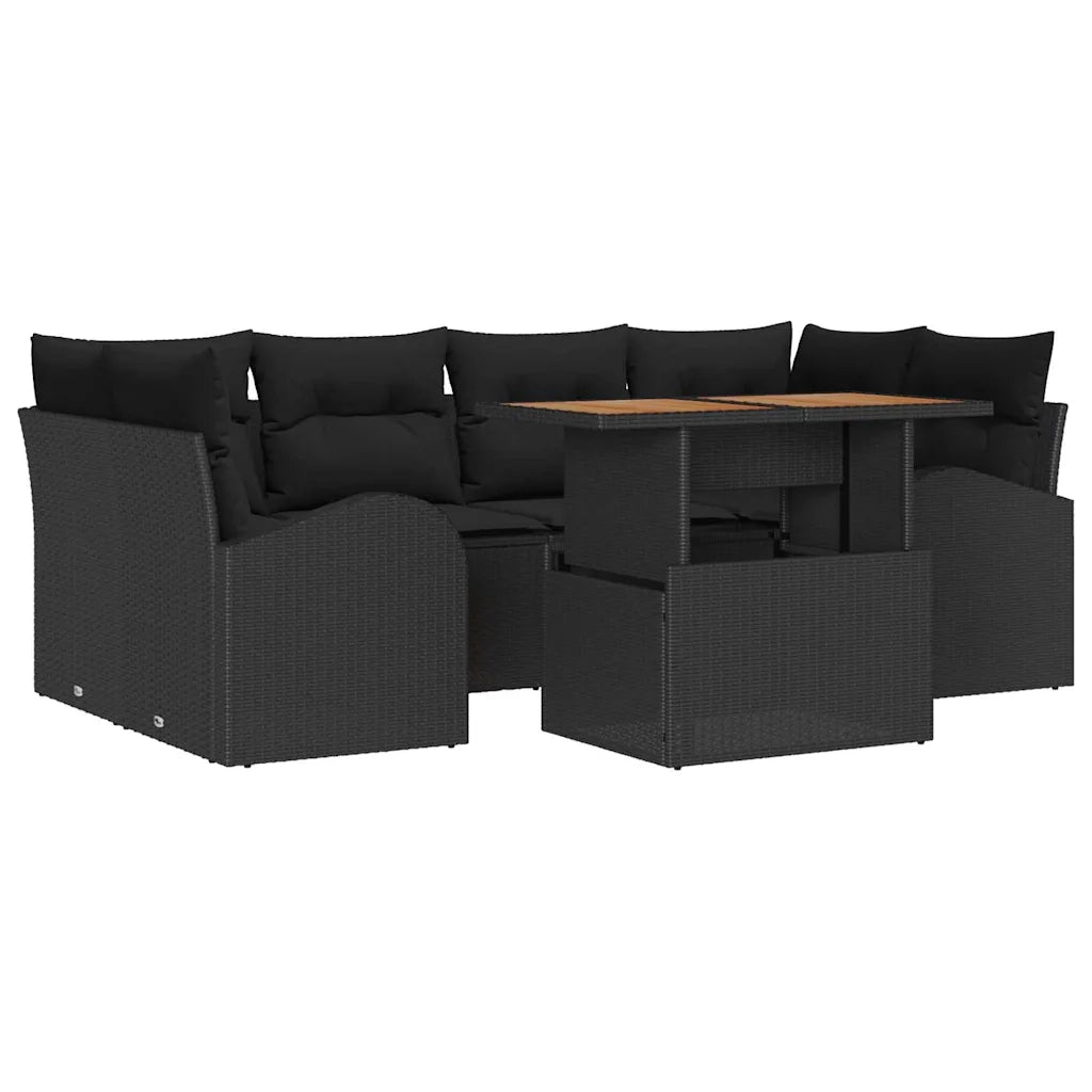 Set Divano da Giardino con archiviazione 7 pcs Nero Poly Rattan