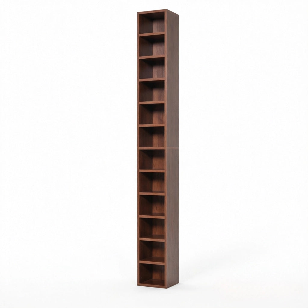 Scaffalatura porta CD a 12 livelli in MDF e truciolare marrone con sistema antiribaltamento 21 × 20 × 175 cm