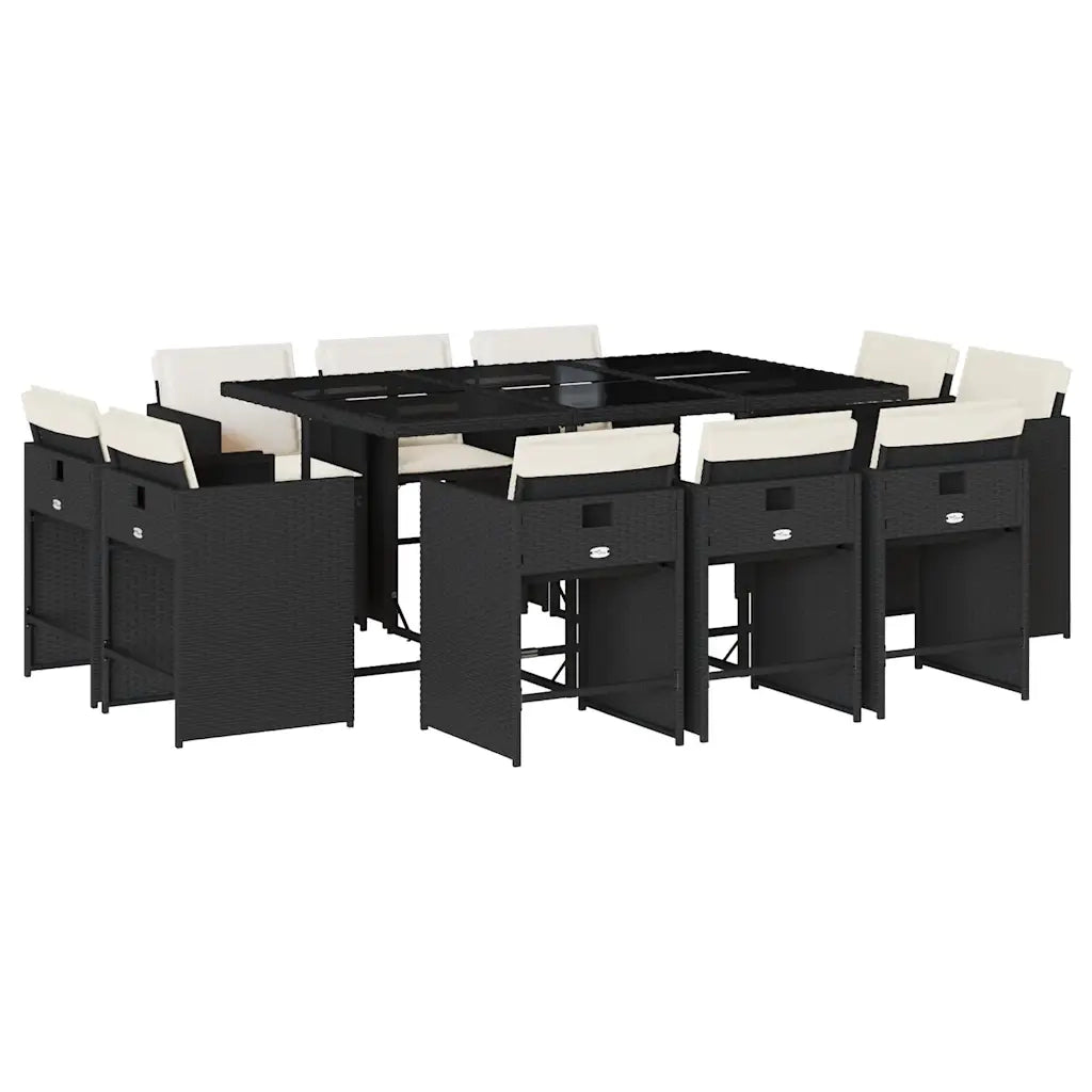 Set da Pranzo da Giardino 11 pz con Cuscini in Polyrattan Nero 3211206