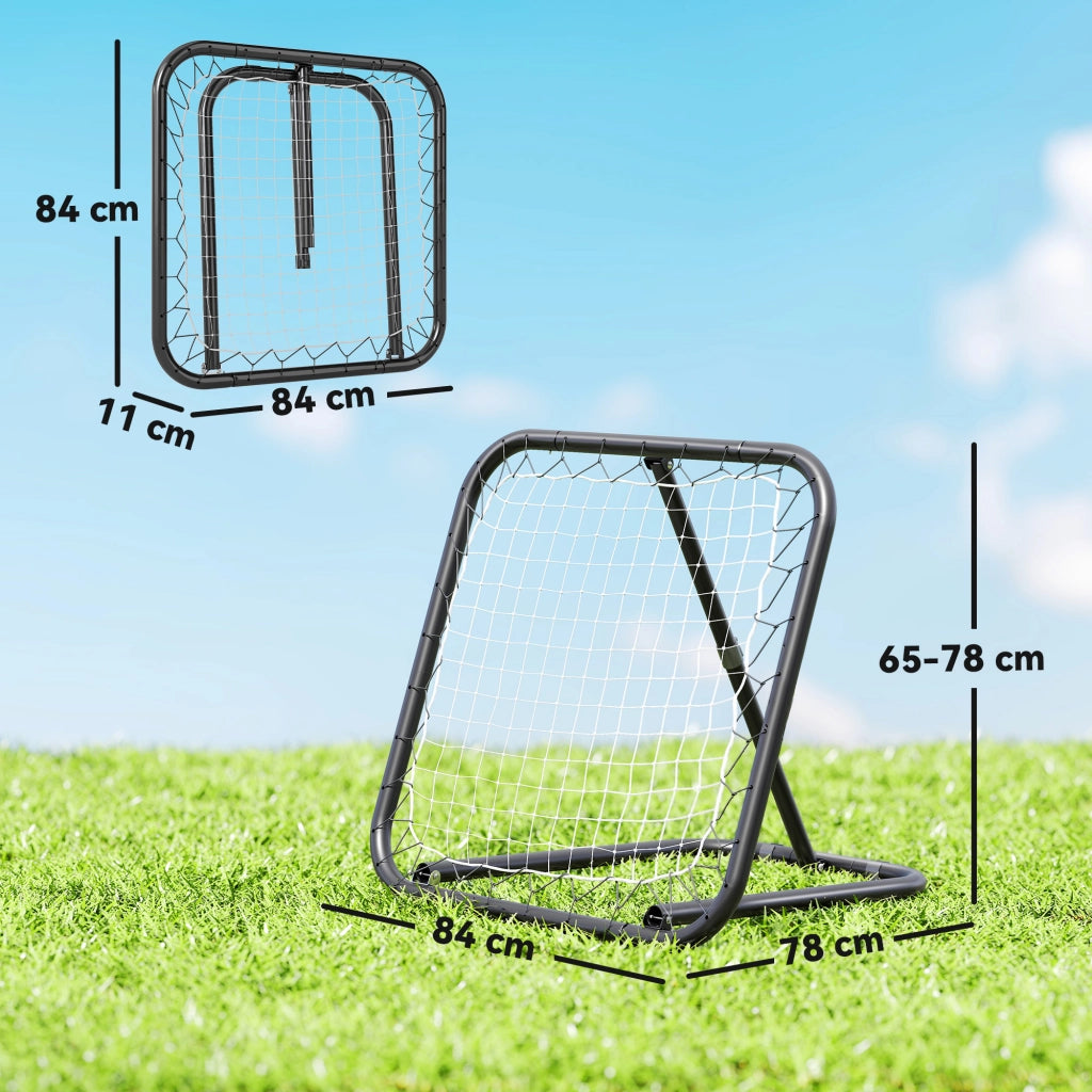 Rete da Rimbalzo per Calcio Rebounder Regolabile e Pieghevole in PE Nero e Bianco con 4 Picchetti 78 x 84 x 78 cm
