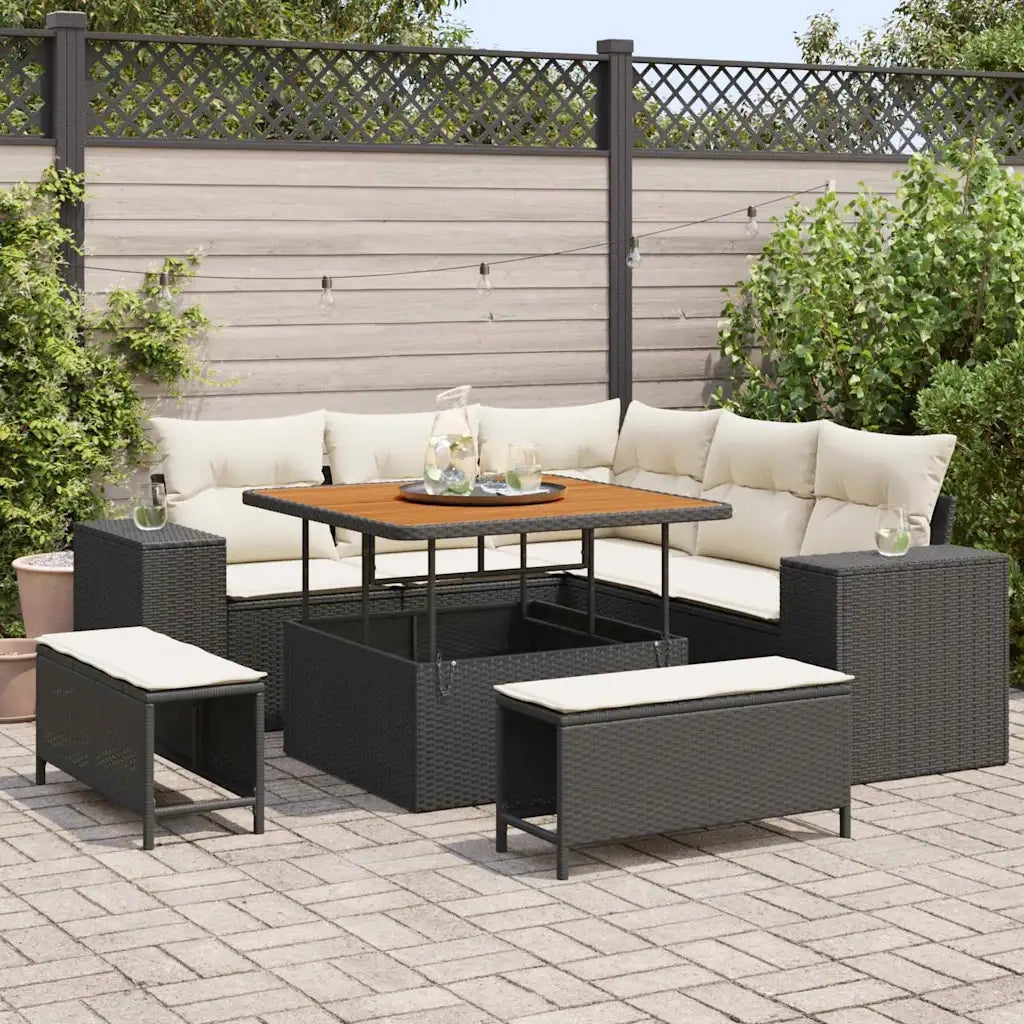 Set Divano da Giardino con cuscino 8 pcs Nero polyrattan 3361995
