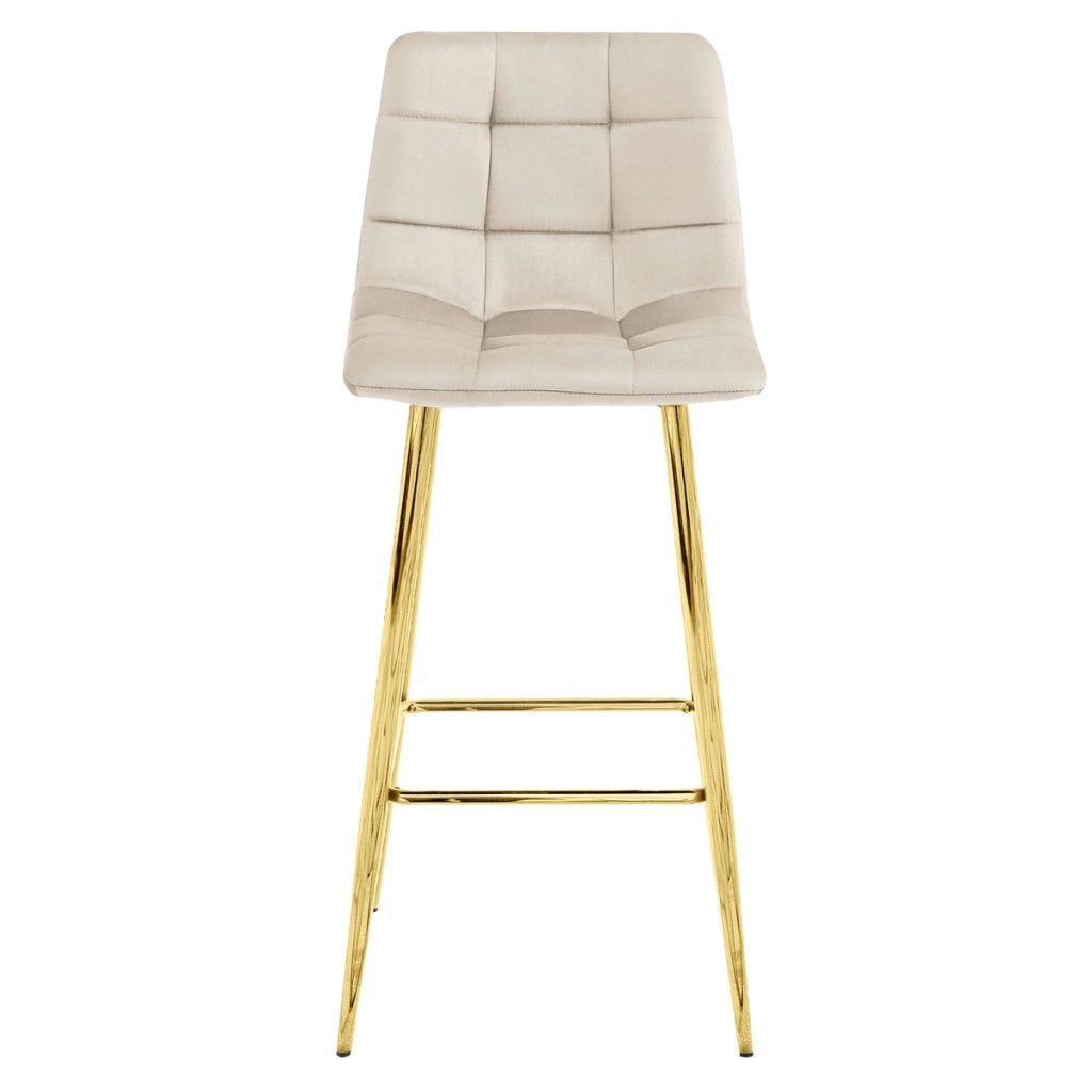 Sgabello alto Arceto in velluto beige e gambe dorate