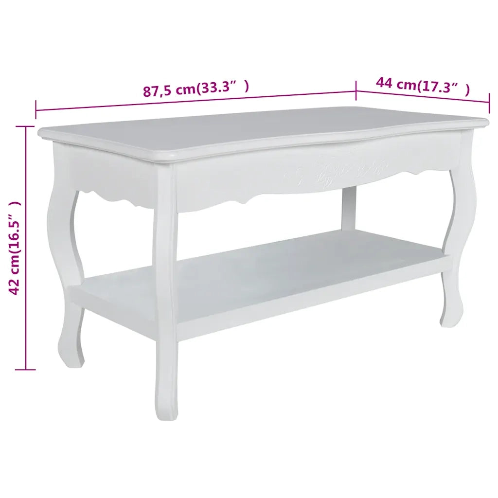 Tavolino da Salotto con 2 Ripiani in MDF Bianco