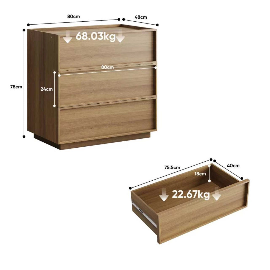 Cassettiera con 3 cassetti, stile moderno, per camera da letto, in MDF e pannello truciolare, rovere, 80 × 48 × 78 cm