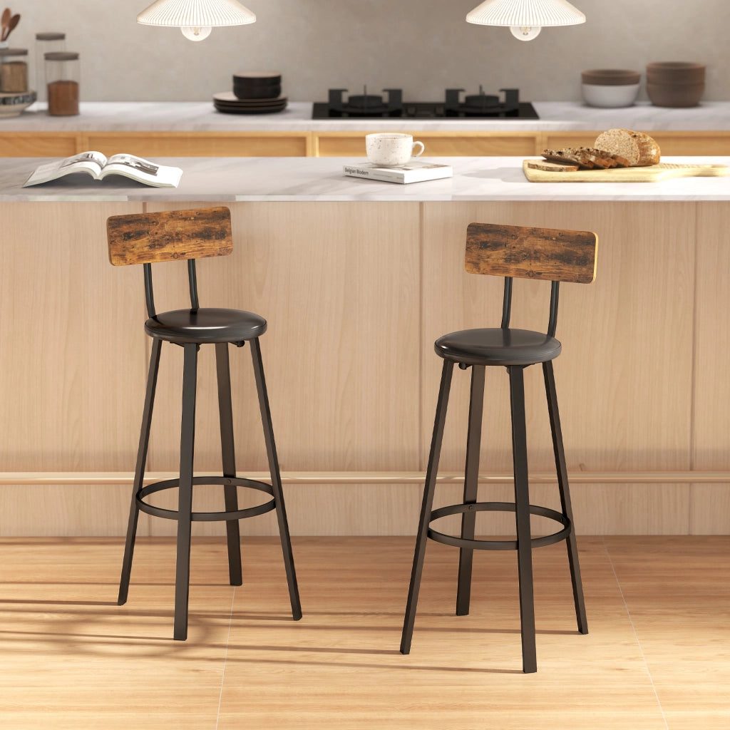 Sgabello da Bar 2 Pezzi con Schienale e Poggiapiedi ¨C Minimal ¨C Legno Massello Marrone 75.5 cm