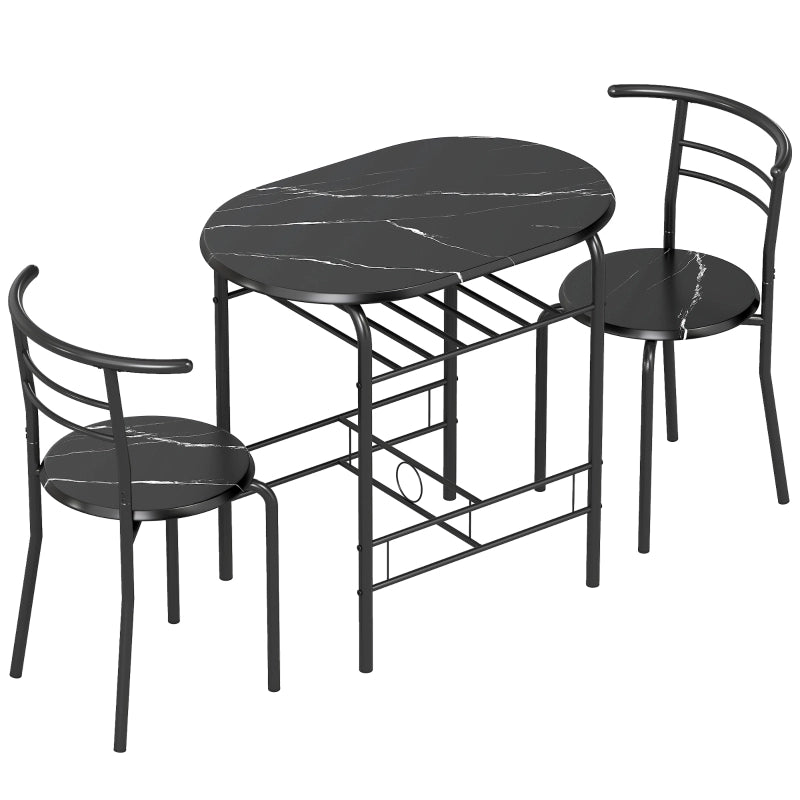 Set da pranzo 3 pezzi salvaspazio con ripiano in MDF nero effetto marmo
