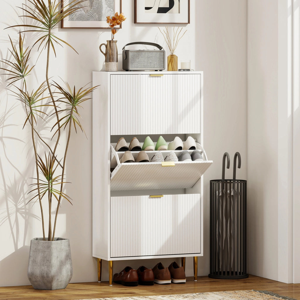 Scarpiera con ante, cassetti e ripiani regolabili ¨C zephmum ¨C bianco 60x24x122,5cm