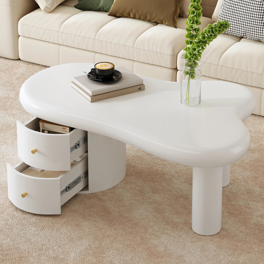 Tavolino da salotto bianco MDF con 2 cassetti