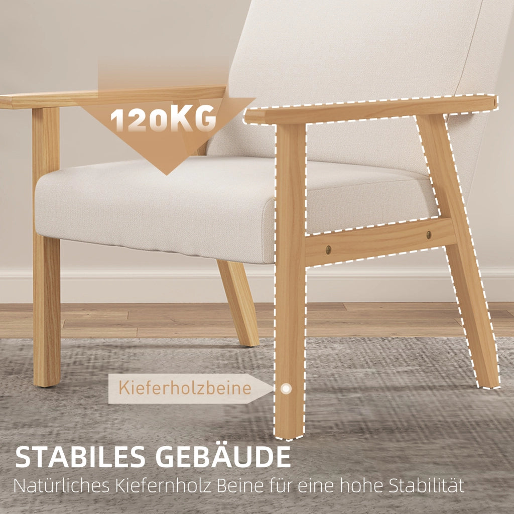 Poltrona con braccioli in tessuto effetto lino ¨C Xylo ¨C telaio legno massello crema 64x70x72 cm