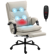 Sedia da ufficio massaggiante e riscaldata in pelle PU grigio chiaro, reclinabile a 135° con poggiapiedi ergonomica per casa e studio