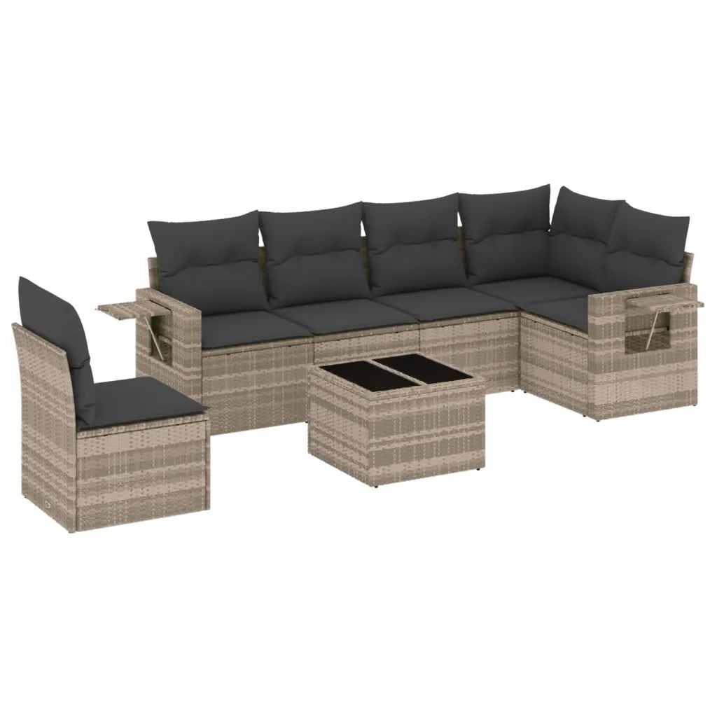 Set Divani da Giardino 7pz con Cuscini Grigio Chiaro Polyrattan