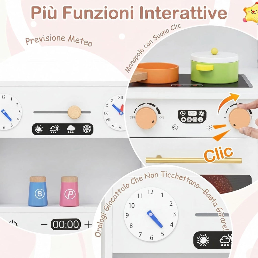 Set da Cucina per Bambini, in Legno, per Bambini 3+ Anni (Bianco)
Cucina Giocattolo con Microonde, Macchina del Caffè, Cucinetta Giocattolo con Tende, 102 x 35 x 110 cm