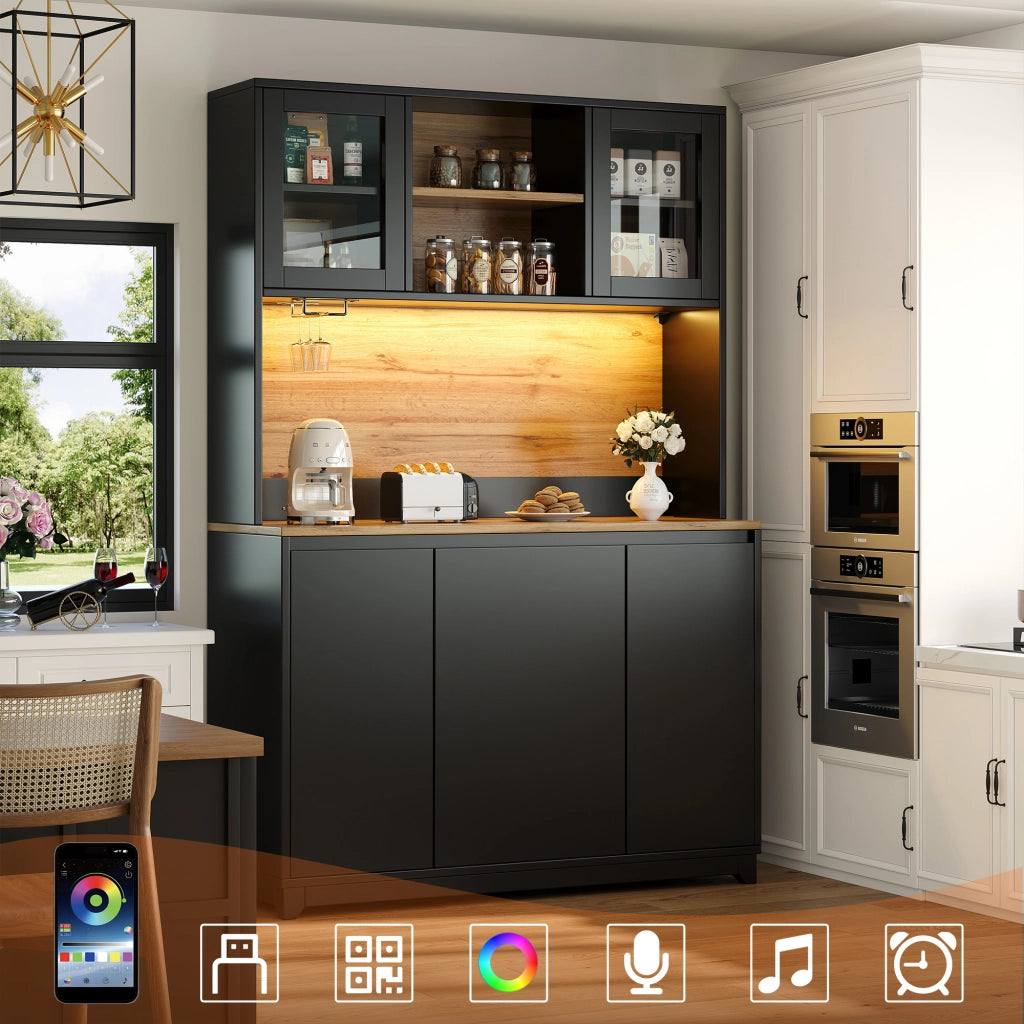 Mobile Alto da Cucina con Ante in Acrilico e LED ¨C Xylo ¨C Nero, 120x40x180 cm