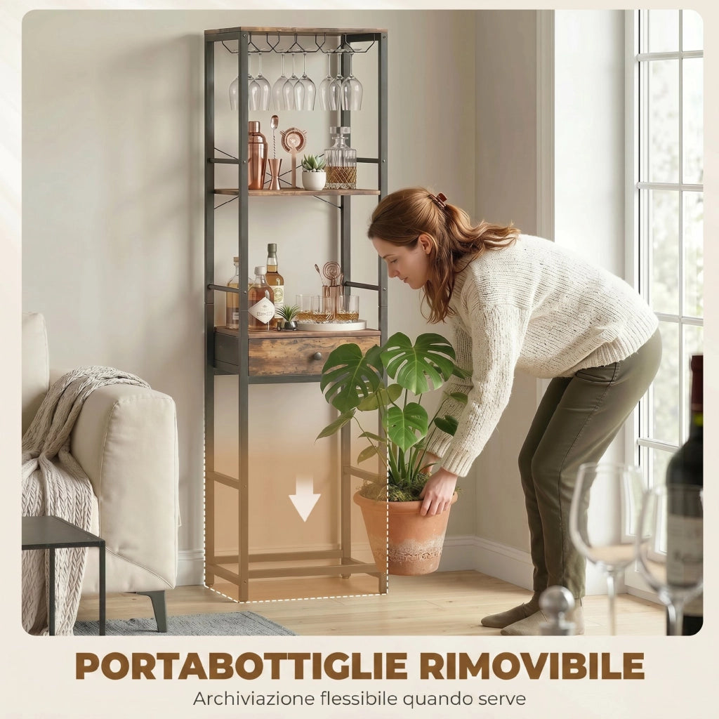 Mobile Bar con Cassetto e Portabicchieri ¨C Minimal ¨C Marrone Rustico