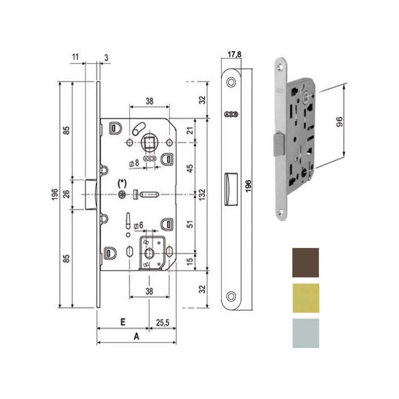 Serratura Inf.Legno Mediana E35 Bagno Br 1102 Agb