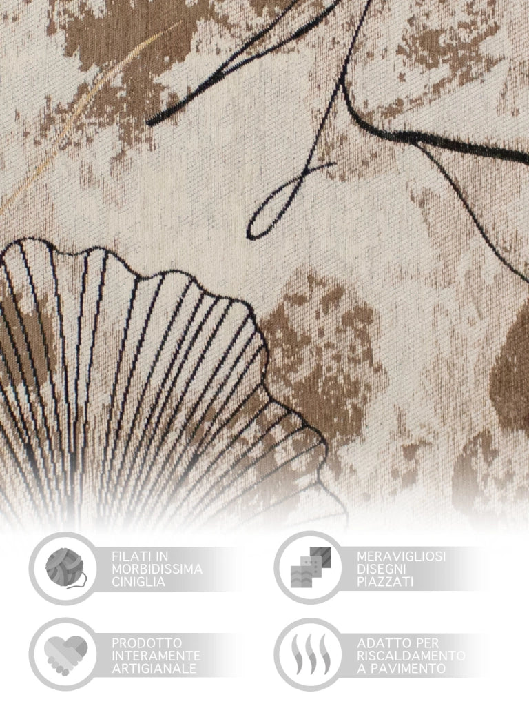Tappeto Arredo Moderno Morbido in Ciniglia Ingresso Antiscivolo Prodotto Italiano  Soggiorno Camera Salotto Disegni Piazzati Cotone Varie Misure Grande Ginko/Fango - 140x200 cm