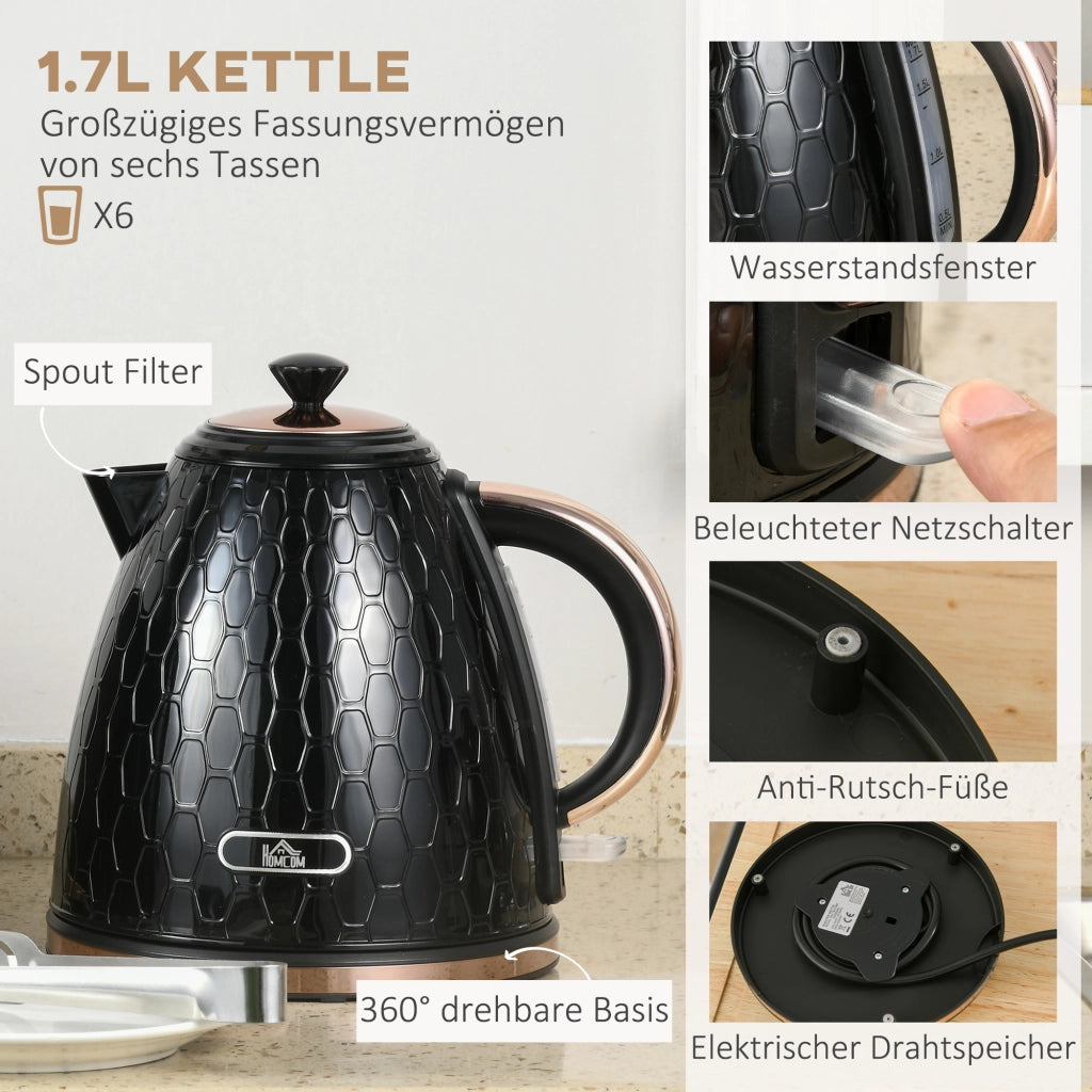 Set Cucina 2 in 1 ¨C Minimal ¨C Nero, Plastica, Toaster e Bollitore