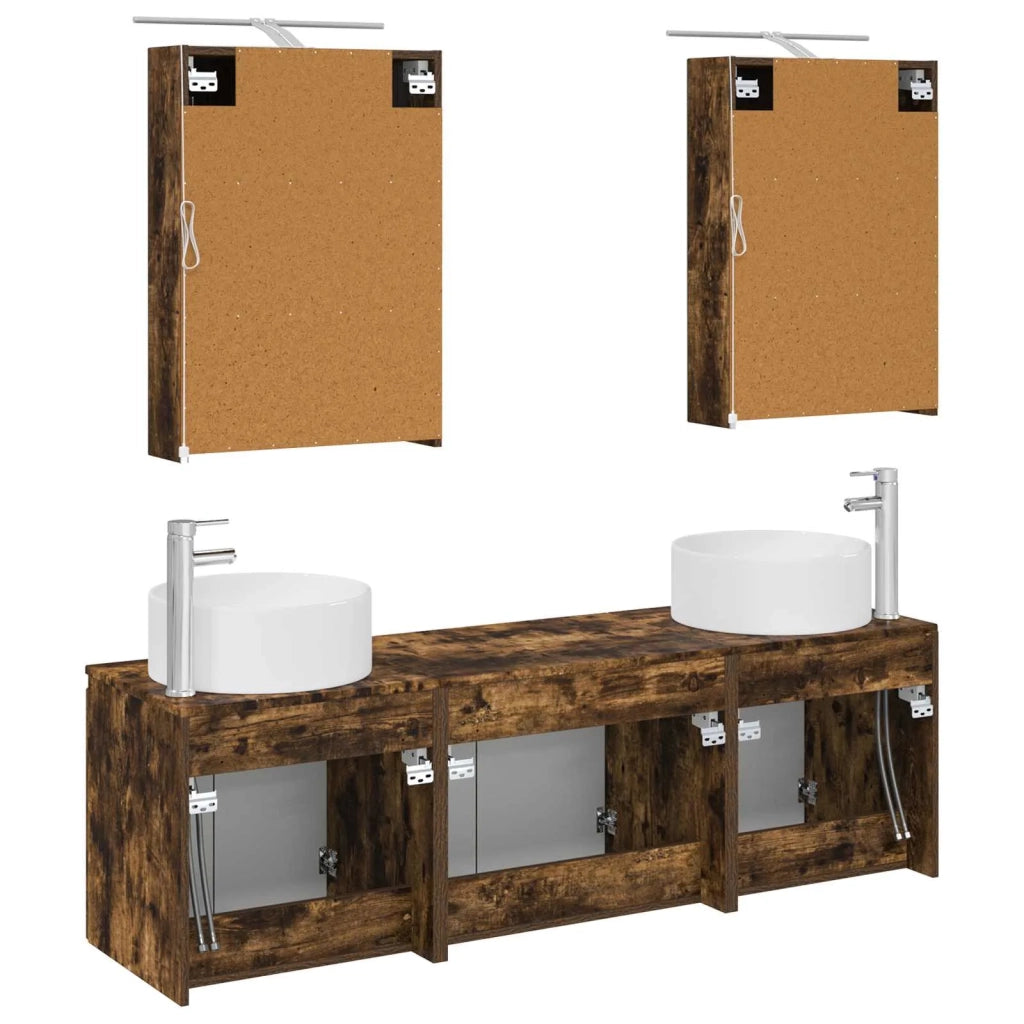 Set di Armadi da Bagno 5 pz Rovere Fumo Legno ingegnerizzato 3406555