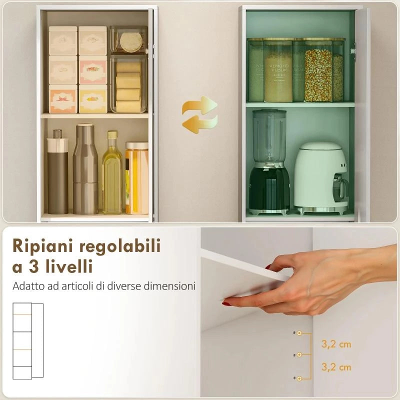 ARMADIO DA CUCINA SLIM A 5 RIPIANI CON SPAZIO INTERNO REGOLABILE, IN LEGNO, 40X35X180 CM, BIANCO