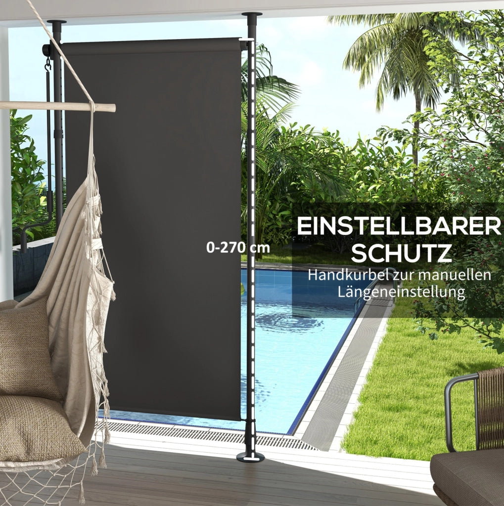 Tenda a rullo verticale per balcone 120x220-310 cm in poliestere oscurante grigio scuro con asta di manovra, protezione solare per terrazza e giardino