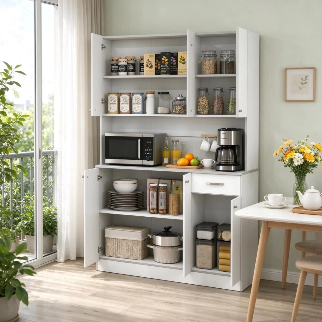 Credenza da cucina design moderno, 6 ante, 1 cassetto, ampio piano di lavoro
