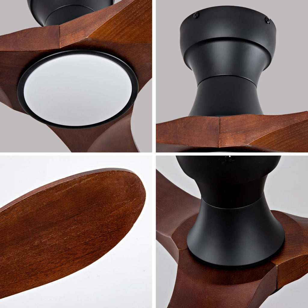 Ventilatore da soffitto 42 pollici con luce e telecomando, 3 pale in legno massello curvate, 3CCT, 6 velocità, rotazione avanti/indietro, per soggiorno/patio/camera