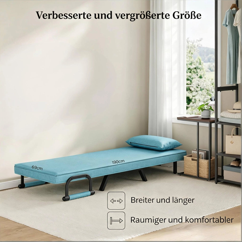 Sedia Pieghevole con Funzione Letto, Divano Cabriolet Multifunzionale in Tessuto Blu 80x74x82 cm