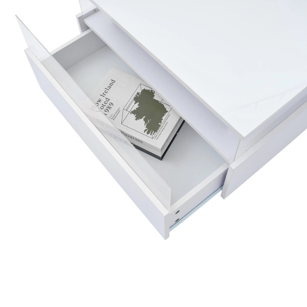 Tavolino da caff¨¨ 70x70x41 cm con LED, 2 cassetti in truciolare bianco