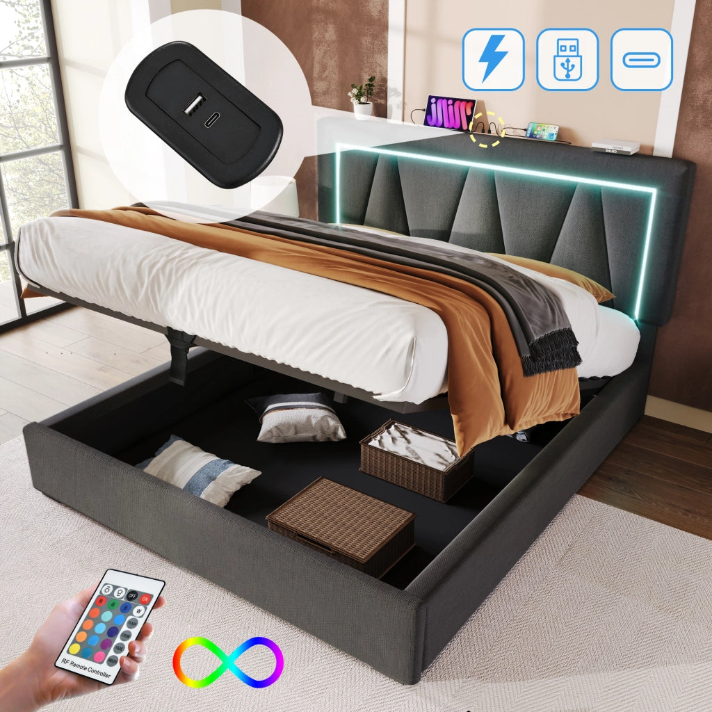Letto matrimoniale 160x200 con materasso e illuminazione LED