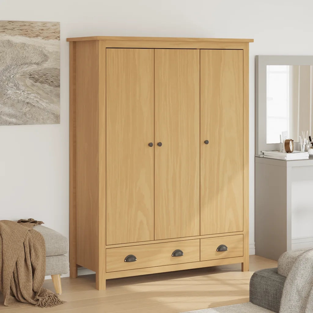 Armadio a 3 Ante Hill 127x50x170cm Legno Massello di Pino