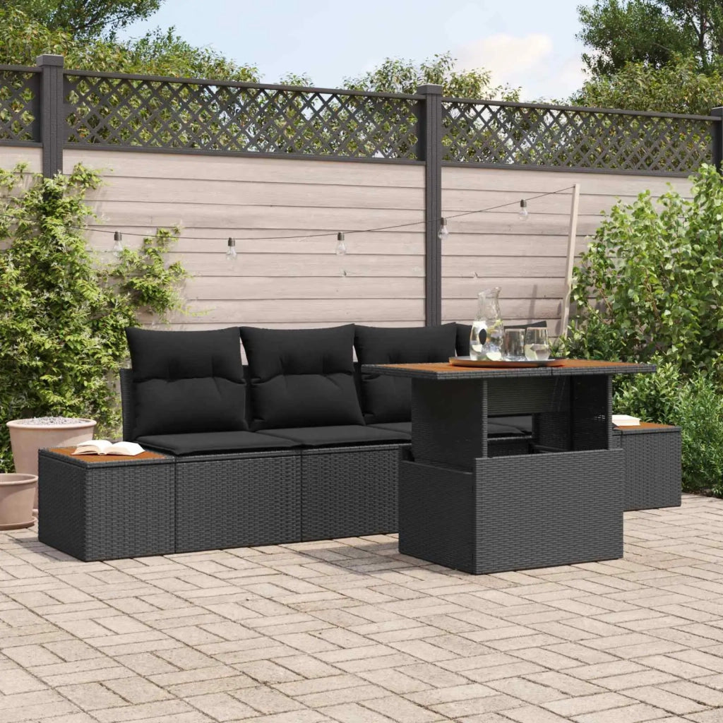 Set Divano da Giardino con archiviazione 5 pcs Nero Poly Rattan