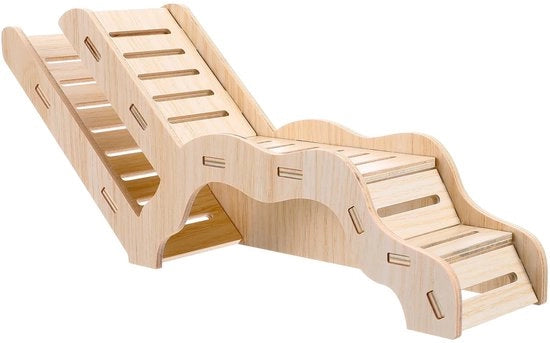 Casa per Hamster in Legno - Casa per Hamster con Scala a Soglia - Tunnel di Esplorazione - Sostenibile - Sicura per Masticare - Dimensioni 32 x 13 x 7 cm
