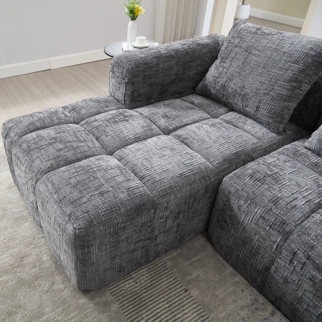 Divano componibile 3 posti con chaise longue in ciniglia grigio 250 cm